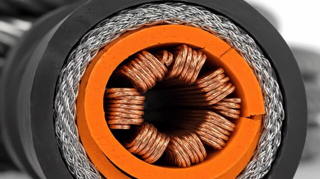 Cross-section of a High Voltage Power Cable - This video shows a cross-section of a high voltage power cable, revealing its internal layers and construction.