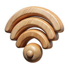 Natural wooden wi fi symbol with arcs and sphere isolated on transparent background