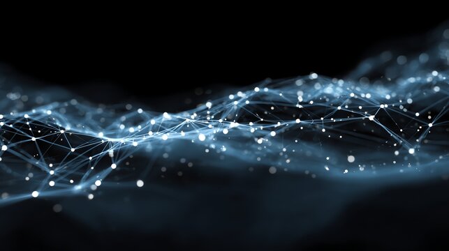 Big data processing system represented by abstract glowing network visualization on white background