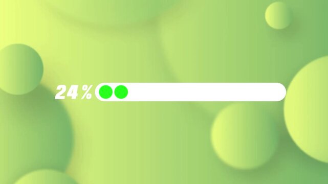 Barre de progression num&eacute;rique de 0 % &agrave; 100 % sur fond anim&eacute; de bulles vertes en mouvement, effet fluide et design moderne sur fond d&eacute;grad&eacute; vert clair et vert fonc&eacute;