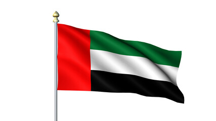 United Arab Emirates national Waving flag with flagpole on transparent background
