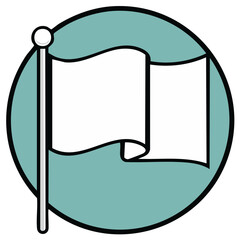 Iconic White Flag Waving on a Teal Circle, Isolated Vector Illustration, Emblem