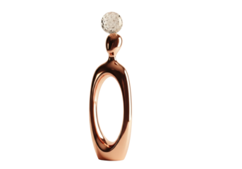 Sleek rose gold abstract figure balancing a crystalline sphere, against a transparent background with soft studio light. Concept of delicate equilibrium and serene contemplation