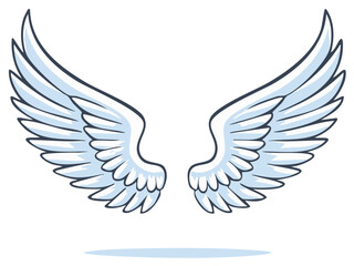 Fototapeta premium Cartoon Angel Wings Illustration with Detailed Feathers on White Background