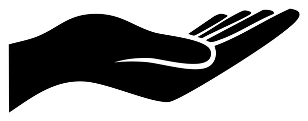 Open Hand Silhouette Symbol of Offering, Support, or Charity, Vector Illustration Flat Design Giving Hand Icon