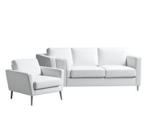 Modern White Sofa and Armchair Set, Front View, Isolated on Transparent Background