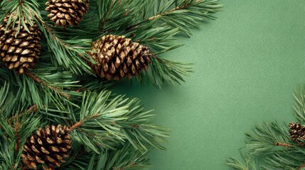 Fototapeta premium Pine branches adorned with cones bring a natural touch to holiday celebrations and winter seasons.