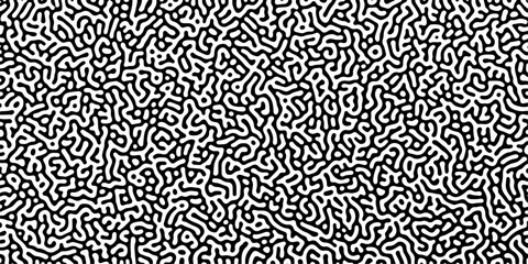Abstract truing organic wallpaper Turing reaction diffusion monochrome seamless pattern with chaotic motion. Generative algorithm psychedelic background. Reaction-diffusion or truing pattern formation