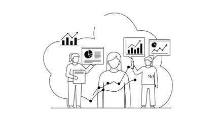 Business team members sharing data and analytics