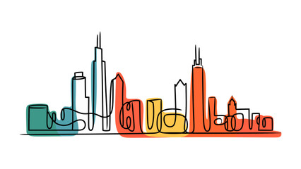 City Skyline: A captivating artistic rendition of a city skyline, crafted with a continuous line that weaves a vibrant tapestry of buildings, symbolizing the dynamic essence of an urban landscape.