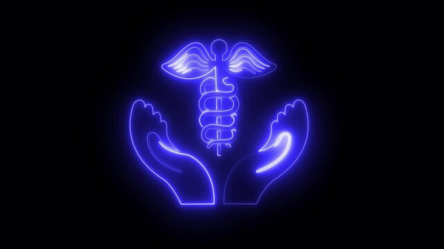 Glowing neon medical doctor symbol icon isolated on black background. 4k motion graphic animation video .