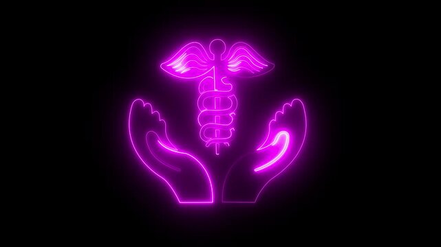 Glowing neon medical doctor symbol icon isolated on black background. 4k motion graphic animation video .