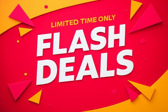 Bright and bold flash deals announcement with limited time only text in a vibrant red and yellow background design - Powered by Adobe