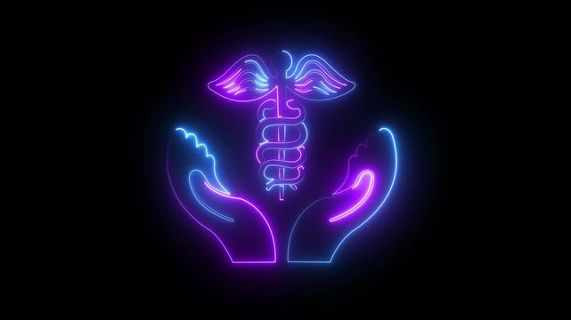 Glowing neon medical doctor symbol icon isolated on black background. 4k motion graphic animation video .