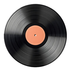 Obraz premium A vinyl record with a peach colored label on a black background in a close up studio shot