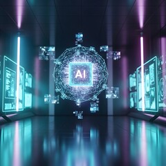 Artificial Intelligence Network Futuristic Digital Technology Processing and Analysis Visualization