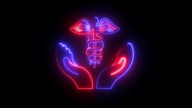 Glowing neon medical doctor symbol icon isolated on black background. 4k motion graphic animation video .