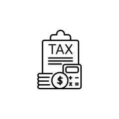 Taxes, tax outline icon. Can be used for any platform action promotion and advertising mockup. Isolated symbol sign used for: mobile, app, design, web, dev, ui, ux, gui. EPS 10. For your project. 