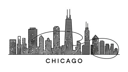 Naklejka premium Chicago Cityscape Illustration: A stylized illustration presents the iconic skyline of the city, with the city's name boldly displayed.
