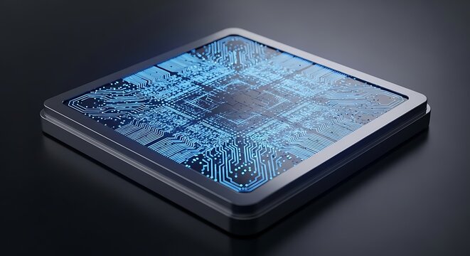 Futuristic electronic device with intricate circuit board design.