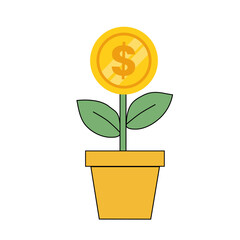 Financial Growth Coin Growing Like a Plant in a Pot, Illustrative Concept
