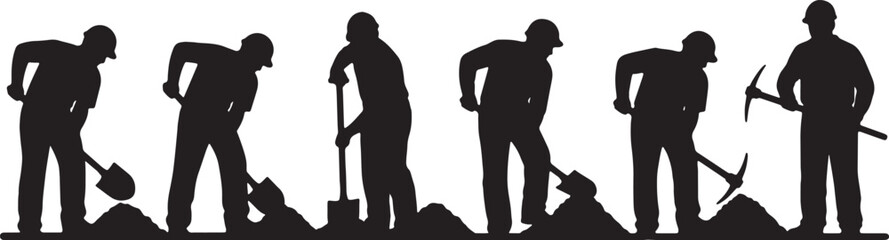 Set of Six Laborers Digging with Shovels
