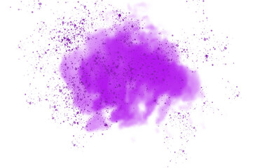 Smoke purple powder explosion isolated on transparent background