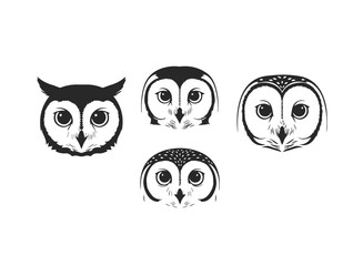 Obraz premium Collection of Stylized Owl Faces Vector Illustration