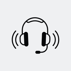 Silhouette headset microphone communication device with sound waves line art Vector illustration