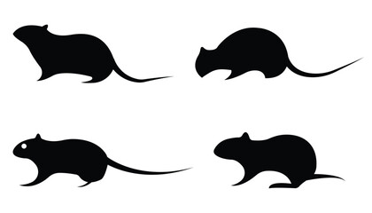 Aggressive Black Rat Silhouette Vector Set – Rodent Icon, Mouse Tracks, and Pest Control Design Elements
