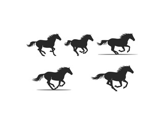 Dynamic Running Horse Silhouettes Vector Set