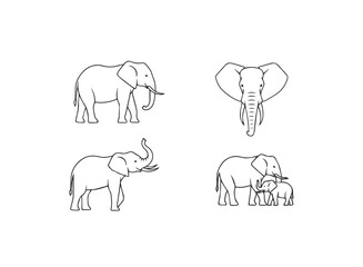 Elephant Line Art Vector Illustrations Set