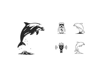 Jumping Dolphin Vector Illustrations and Icons Set