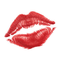 Fototapeta premium Realistic red lipstick kiss mark vector, representing love, romance, passion, affection, and glamorous beauty concept design