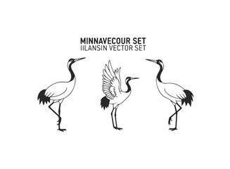 Minimalist Crane Bird Vector Art Set
