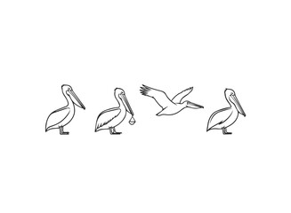 Pelican Bird Outline Vector Illustration Set