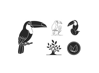 Toucan Bird and Tropical Nature Vector Icons