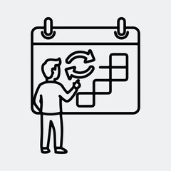 Silhouette Man presenting calendar schedule line art Vector illustration