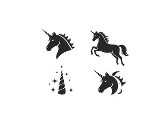 Unicorn Silhouettes and Magical Horn Icons