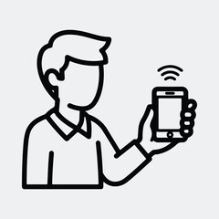 Silhouette man using mobile phone communication technology line art Vector illustration