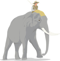 Obraz premium A detailed vector illustration of elephant rider travel, perfect for wildlife art, educational designs, mascot branding, or creative decoration in digital projects. 