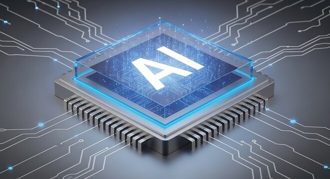 AI Processor Chip with Circuitry, Artificial Intelligence Concept.