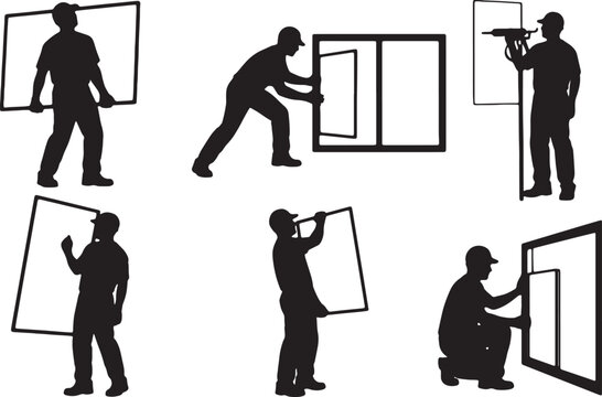 Window Installer and Glazier Silhouette Set