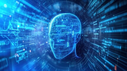 Fototapeta premium Digital AI Brain and Data Flow
