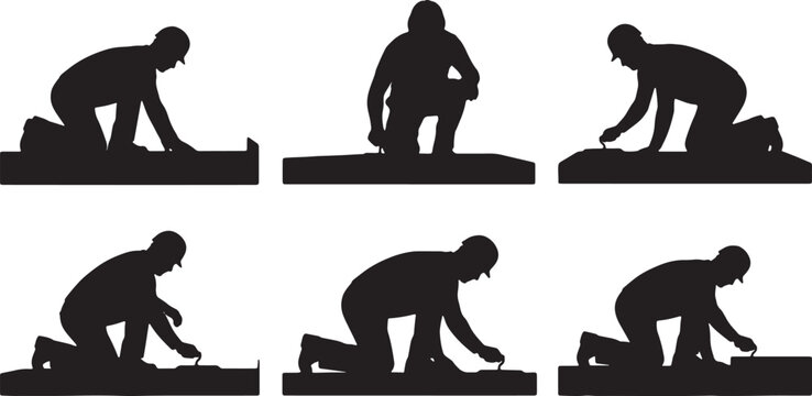 Kneeling Construction Worker Silhouette Collection