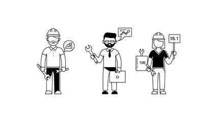 Team of engineers with tools and graphs