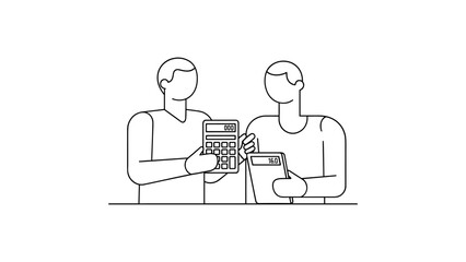 Two people using calculator for accounting