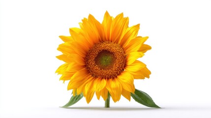 Naklejka premium A radiant sunflower stands alone its bright yellow petals stretching wide against a clean white backdrop.