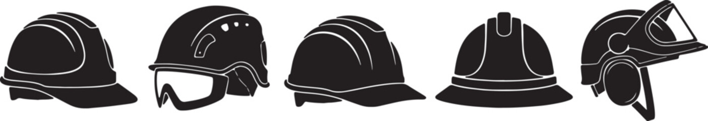 Hard Hat and Safety Helmet Silhouette Icons