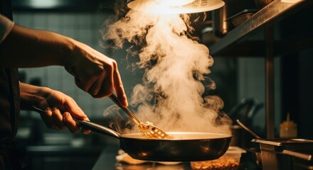 Cooking Scene with Steam &ndash; Food Industry Background